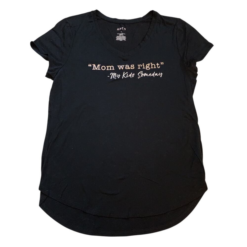 Apt 9 Womens Mom Quote Tee Size L Black Short Sleeve V-Neck Shirt